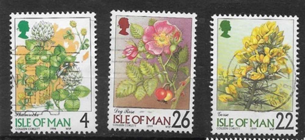ile de Man oblitere YT 787 847 et 848 fleurs