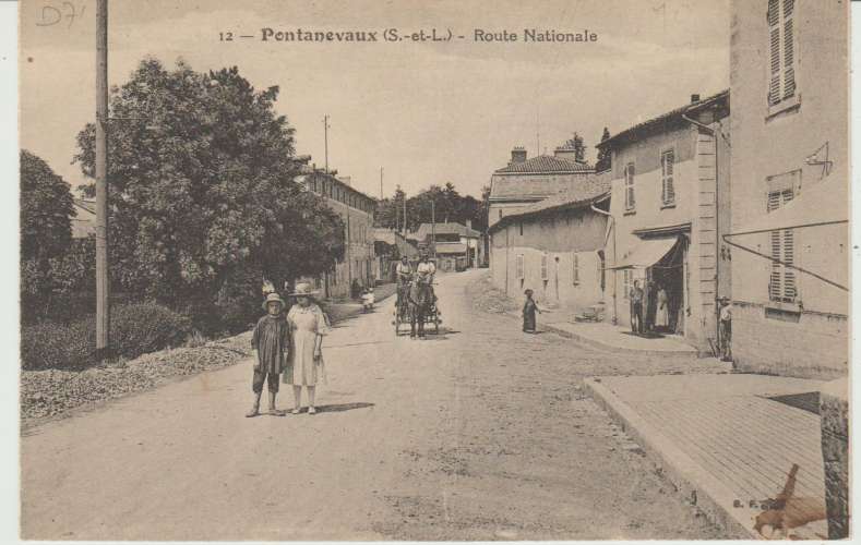 CPA PONTANEVAUX (71) ROUTE NATIONALE - ANIMEE - ATTELAGE