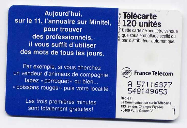 Télécarte 120 Unités n° F576 France 07/95 - Le 11