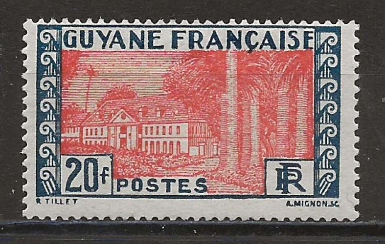 GUYANE  ANNÉE 1929 Y.T N°132 NEUF* gomme coloniale