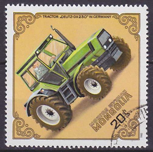 Timbre oblitéré n° 1200(Yvert) Mongolie 1982 - Tracteur Deutz