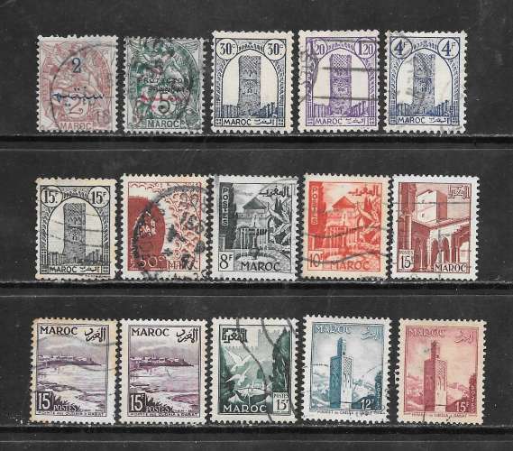MAROC  lot de 15 principalement timbres oblitérés 