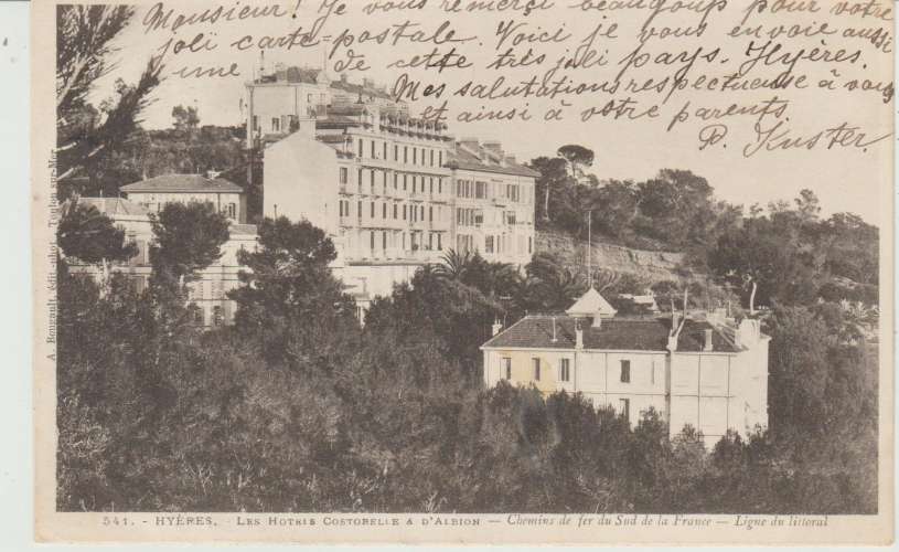 CPA PRECURSEUR HYERES (83) LES HÔTELS COSTOBELLE & ALBION - 