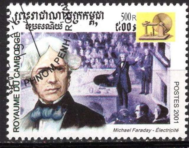 CAMBODGE 2001 CELEBRITE MICHAEL FARADAY OBLITERE
