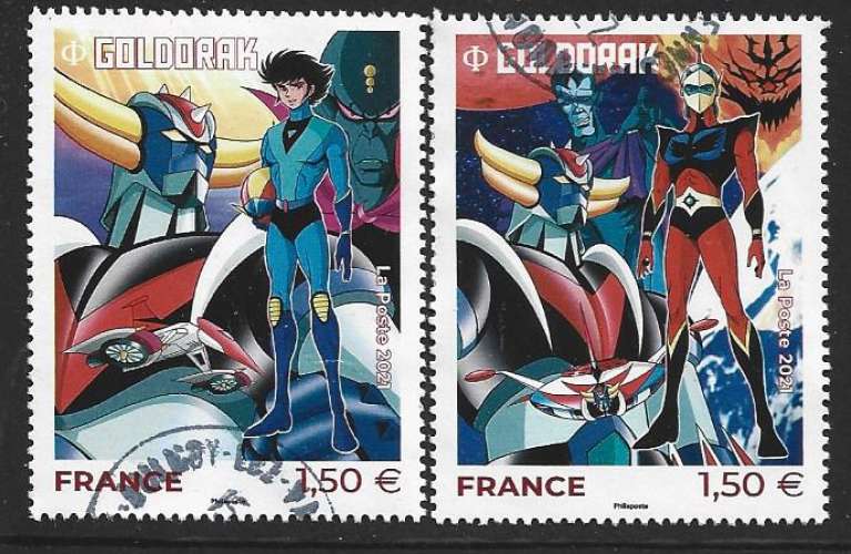2021 FRANCE 5526-27 oblitérés, cachet rond, Goldorak