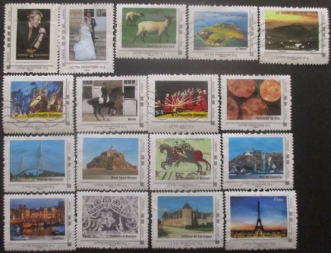 FRANCE lot de 17 timbres collectors ou personnalisés