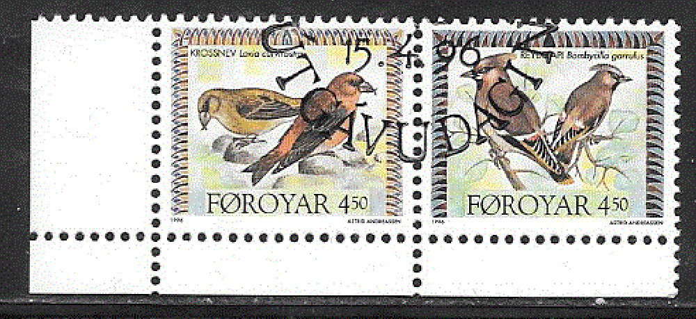 Féroé  - YT  292 + 293  obl  - paire se tenant, Oiseaux (1996) 