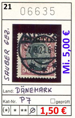 Danemark 1921 - Michel Porto / timbre taxe 7 - oo oblit.- 