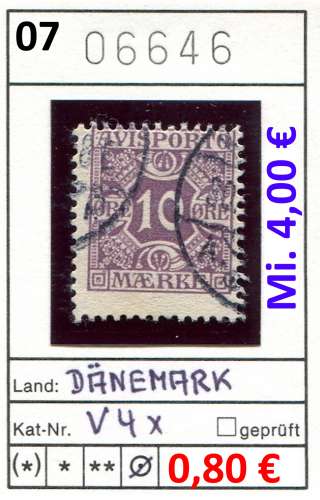 Danemark 1907 - Michel Verrechnungsmarken / distributeurs 4x - oo oblit.- 