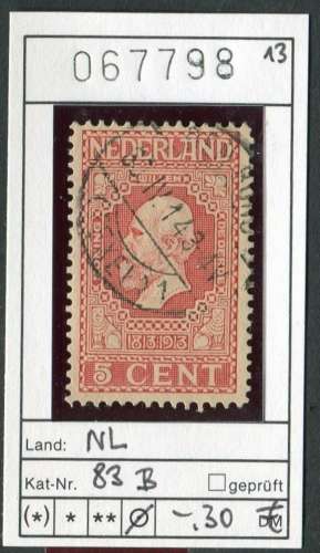 Pays Bas 1913 - Michel 83 B -  Yvert  -  oo oblit. - 