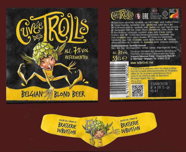 Etiquettes Bière - Cuvée des Trolls Blonde - 7% alc vol - 33cl.