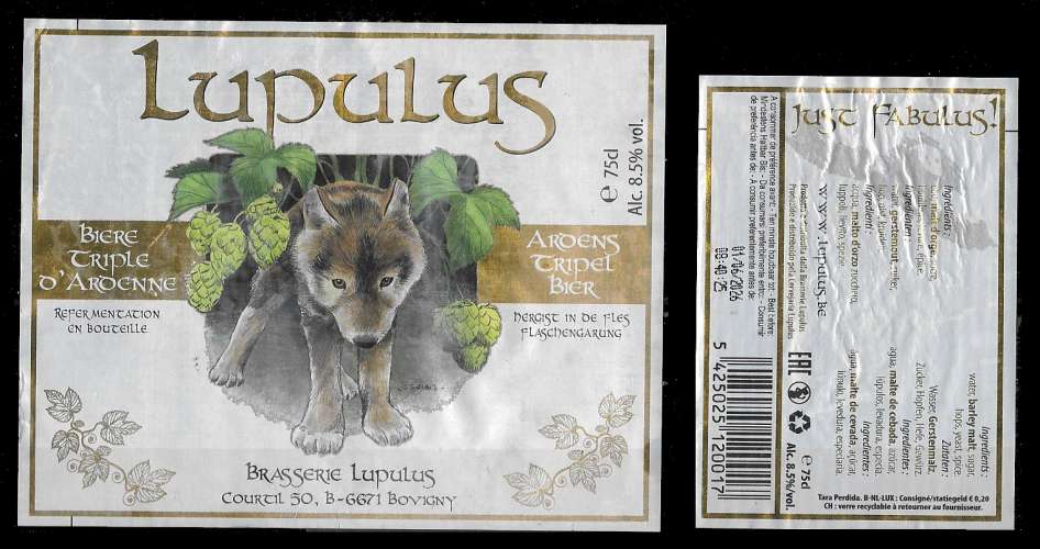 Etiquettes Bière - Lupulus - bière Belge - 8,5 Alc - 75 cl