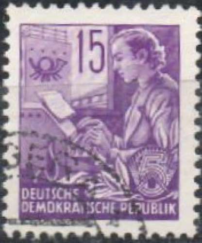 Plan quinquennal : télégraphiste, fond uni (1953) - YT 123 °