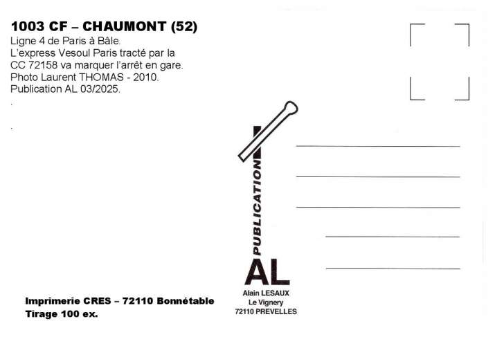 *AL CF 995 à 1008 - REP 59 - Lot de 15 cartes postales - Train voie normale