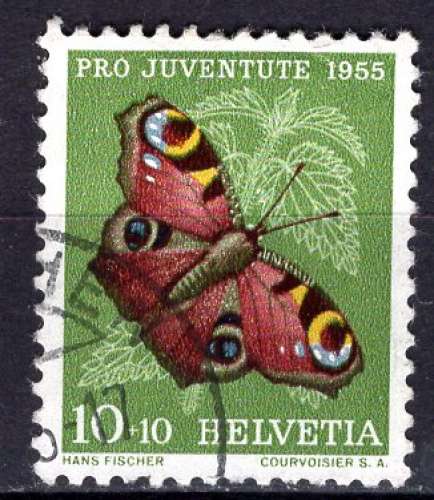 SUISSE 1955 POUR LA JEUNESSE PAPILLON PAON DU JOUR  OBLITERE