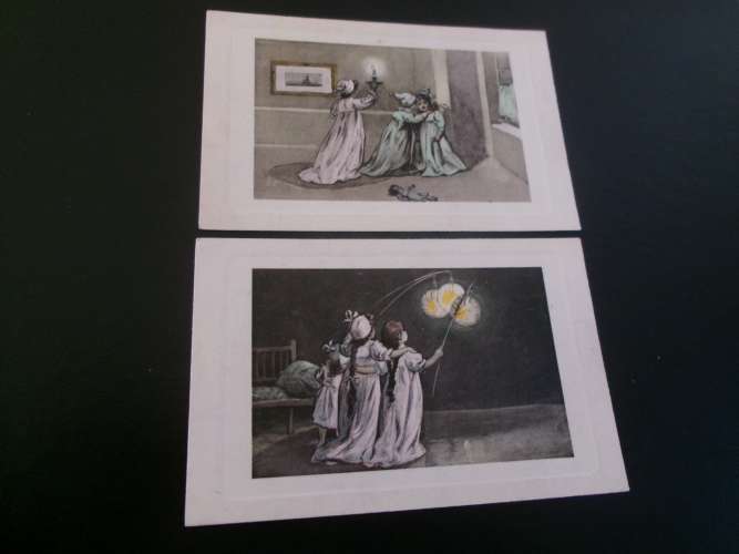 LOT DE 2 ILLUSTRATIONS .....JEUNES ENFANTS ..LA NUIT..
