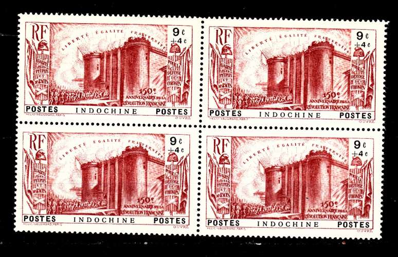 INDOCHINE 1939 N° Yvert 211 BLOC 4 TIMBRES NEUF MNH 