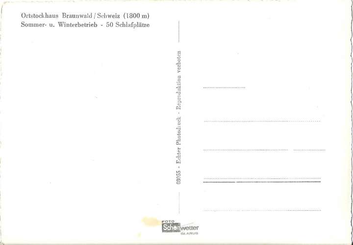 Carte postale Suisse - Ortstockhaus Braunwald (1800m)
