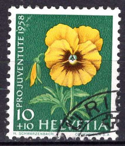 SUISSE 1958 SURTAXE POUR LA JEUNESSE FLEURS LA PENSEE   OBLITERE