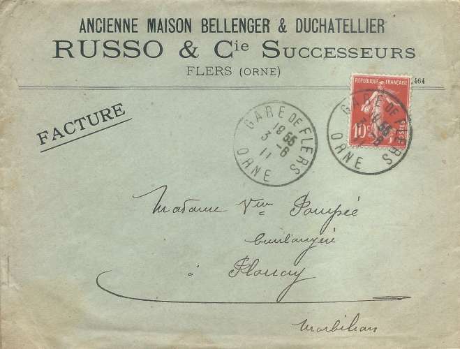 Lettre avec cachets manuels Gare de Flers - 1911