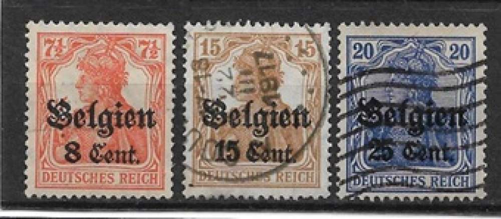 Belgique occupation allemande YT 13, 15 et 18