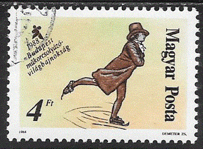 Hongrie - YT  3153  obl  - Patineur en costume ancien (1988)