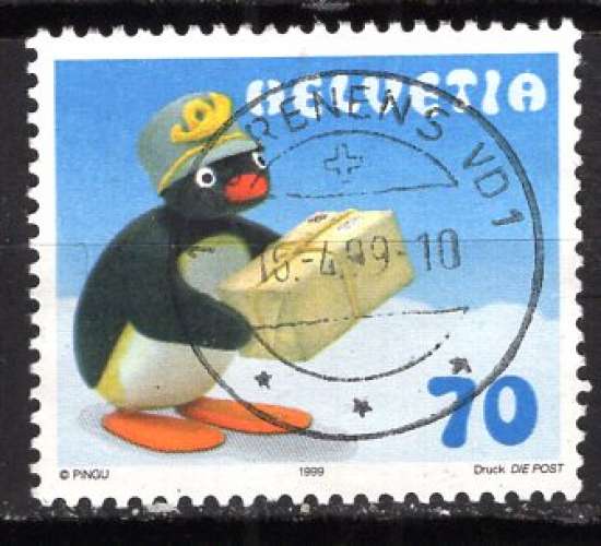 SUISSE 1999 BEBE PINGU EN FACTEUR OBLITERE