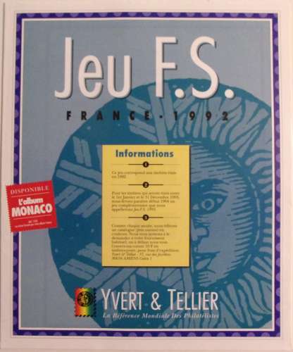 Yvert et Tellier - JEU FRANCE FS 1992 (Sans Pochettes)