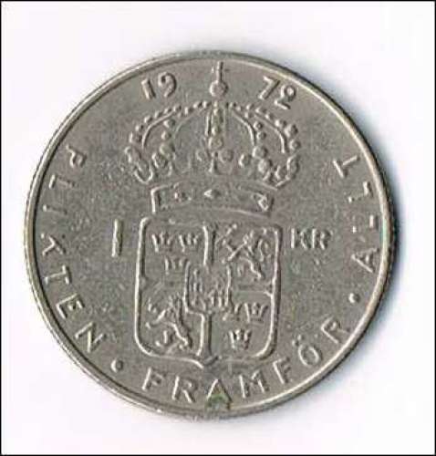 Pièce de 1 Kr, Roi Gustaf VI Adolf, de 1972