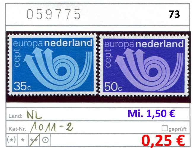 Pays Bas 1973 - Michel 1011-1012 -  Yvert  -  ** neuf mnh