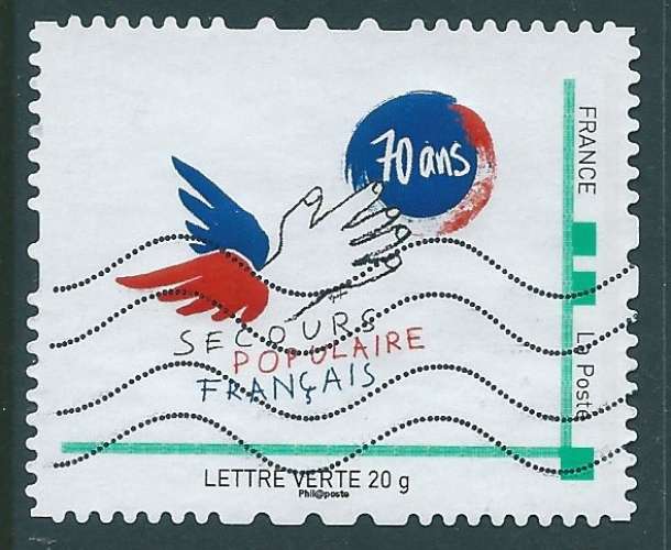 MonTimbraMoi / IDTimbre - 70 ans du secours populaire français - oblitéré