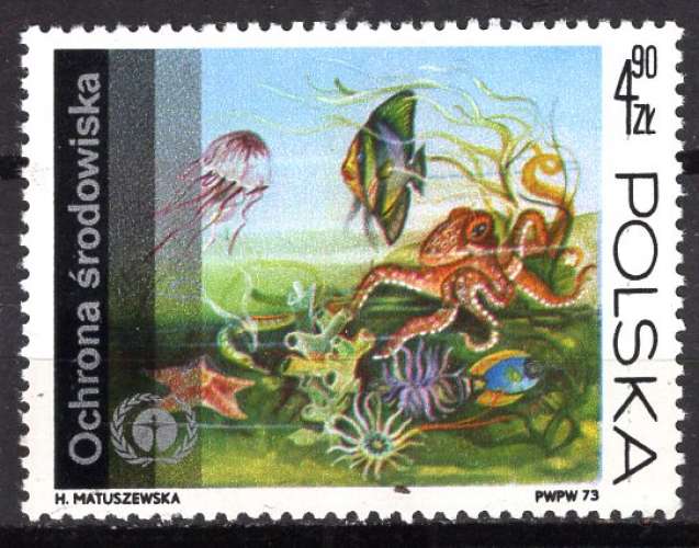 POLOGNE 1973  FAUNE MARINE DIVERSE OBLITERE