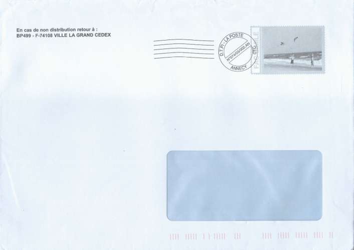 Courrier Post-impact avec simili-timbre plage - cerfs-volants - enfants