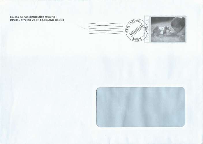 Courrier Post-impact avec simili-timbre lapin - enfant
