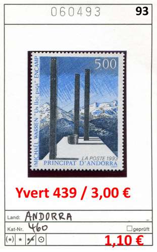 Andorre française 1993 - Michel 460 - Yvert 439 - ** mnh neuf - 