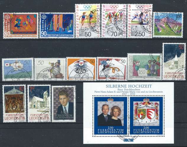 Liechtenstein Lot 15 Tp + 1 Bloc Obl (FU) Année 1992