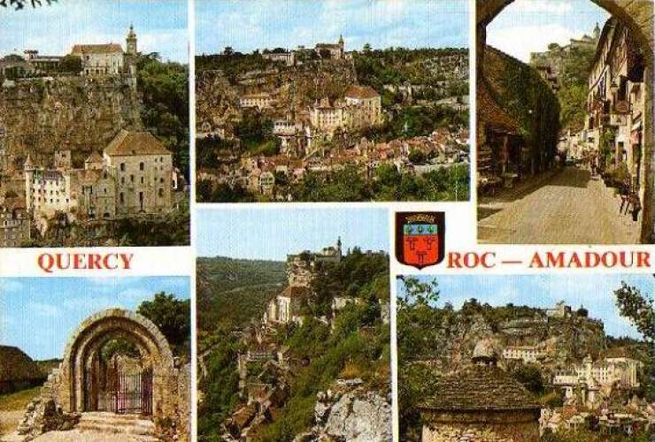 Rocamadour (46), CPM, multivue du site, blason de la ville