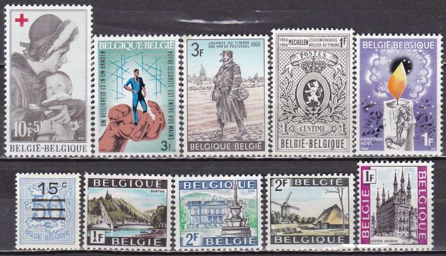 BELGIQUE Petit lot de 10 timbres neufs** de 1968  