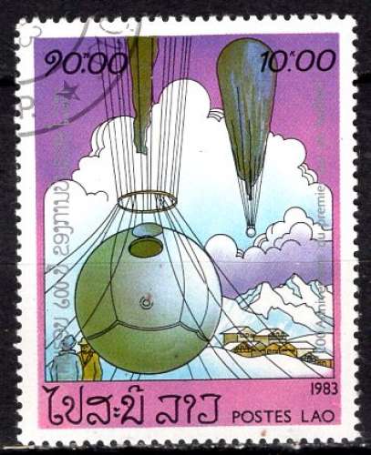  LAOS 1983 LES MONTGOLFIERES OBLITERE