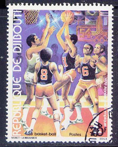 Timbre oblitéré n° 509(Yvert) Djibouti 1979 - Basket-ball