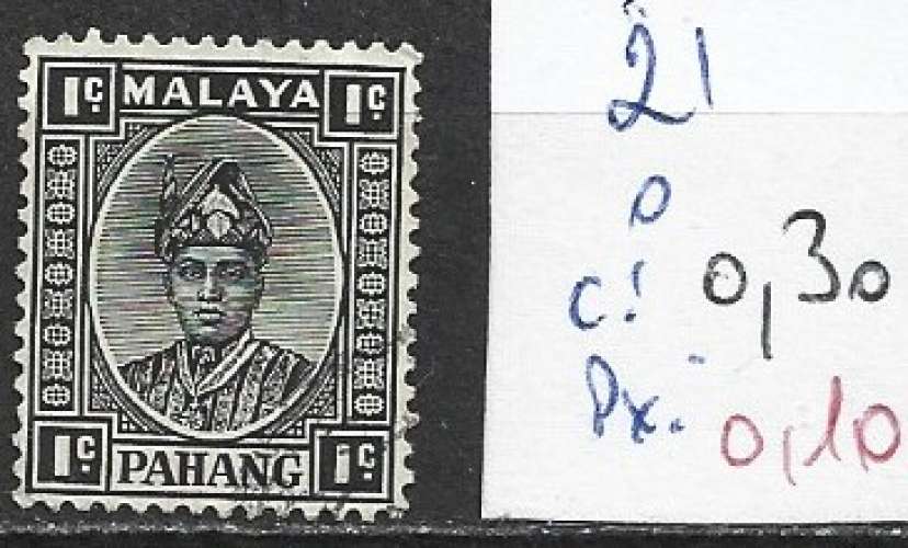 MALAISIE PAHANG 21 oblitéré côte 0.30 € 