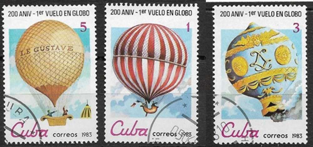Cuba oblitéré YT 2424, 2425 et 2428 montgolfières