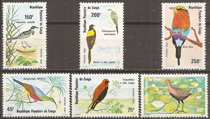 congo ... n° 581 a 586  neufs*,gomme mate ... 1980