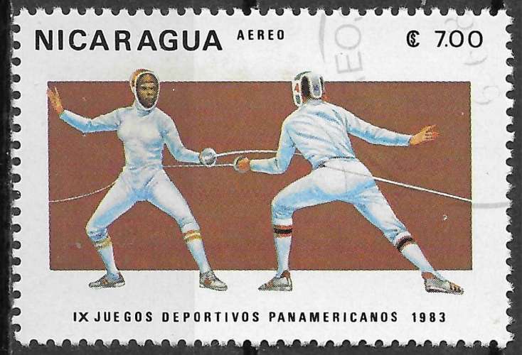 NICARAGUA 1983 - Y&T PA1027 - 9es Jeux panaméricains. Escrime. - oblitéré