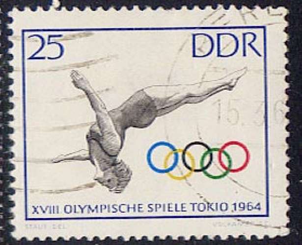 Timbre oblitéré n° 739(Yvert) Allemagne 1964 - JO Tokyo, gymnastique
