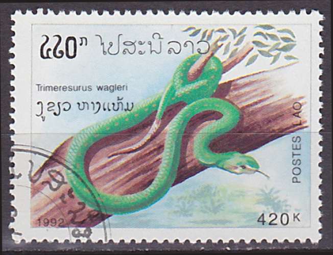 Timbre oblitéré n° 1060(Yvert) Laos 1992 - Reptile, serpent
