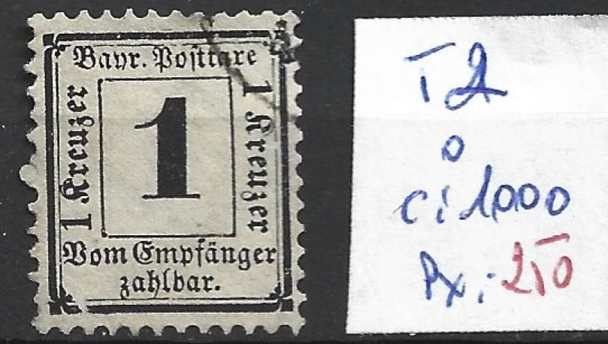 ALLEMAGNE BAVIERE TAXE 2 oblitéré  côte 1000 € 
