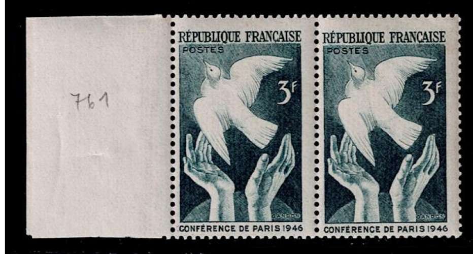 FRANCE 1948 - PAIRE YT 761 MNH BORD DE FEUILLE.