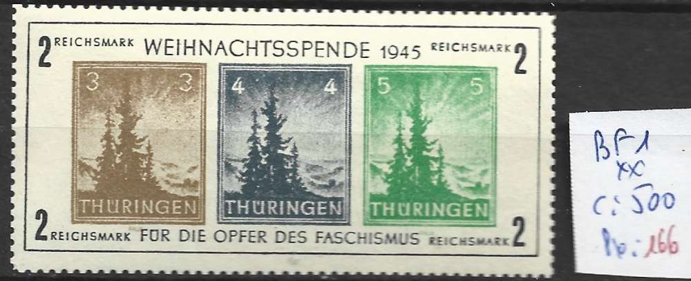 ALLEMAGNE ZONE D'OCCUPATION SOVIETIQUE THURINGE BF 1 **  côte 500 €