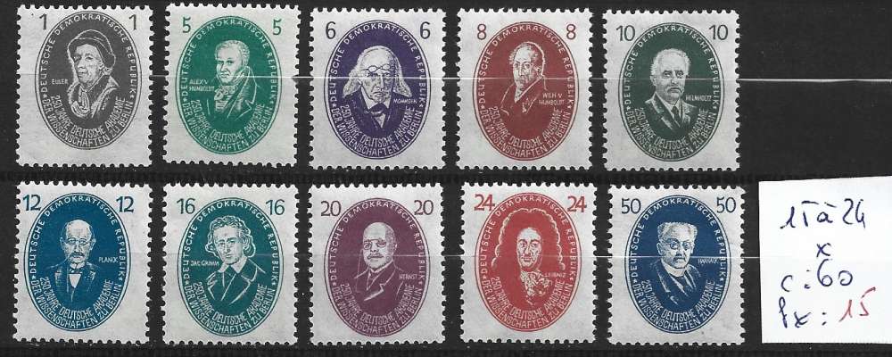 ALLEMAGNE RDA 15 à 24 * côte 60 € 